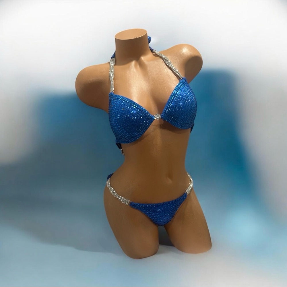 Competition bikini Suit royal Blue All, Crystal Rhinestones handmade 34DD small